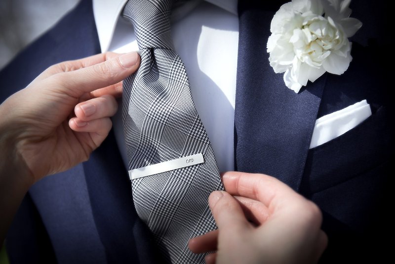 Personalized Tie Clip, Groom Tie Clip engraved, Wedding tie clip silver 925, - เนคไท/ที่หนีบเนคไท - เงินแท้ สีเงิน