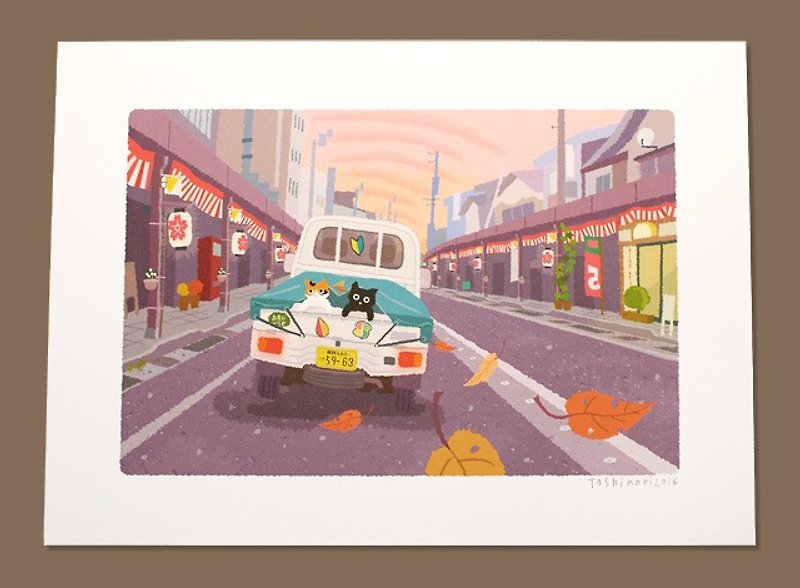A3イラストシート 秋祭りの夕暮れ - ポスター・絵 - 紙 パープル