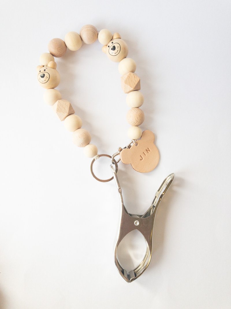 Shoe Clip KUMA Wood Beads Multi Clip Bear Baby Celebration Outing Toy Holder Bear Nordic Natural Simple - Baby Accessories - Wood Khaki