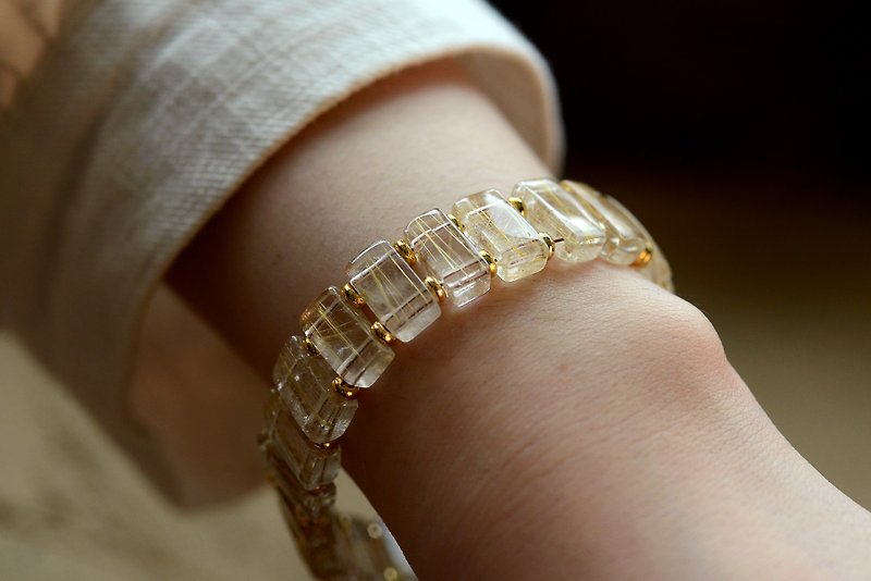 【Shenshan Crystal Mine】Clear and transparent titanium bracelet/titanium gold - สร้อยข้อมือ - คริสตัล สีทอง