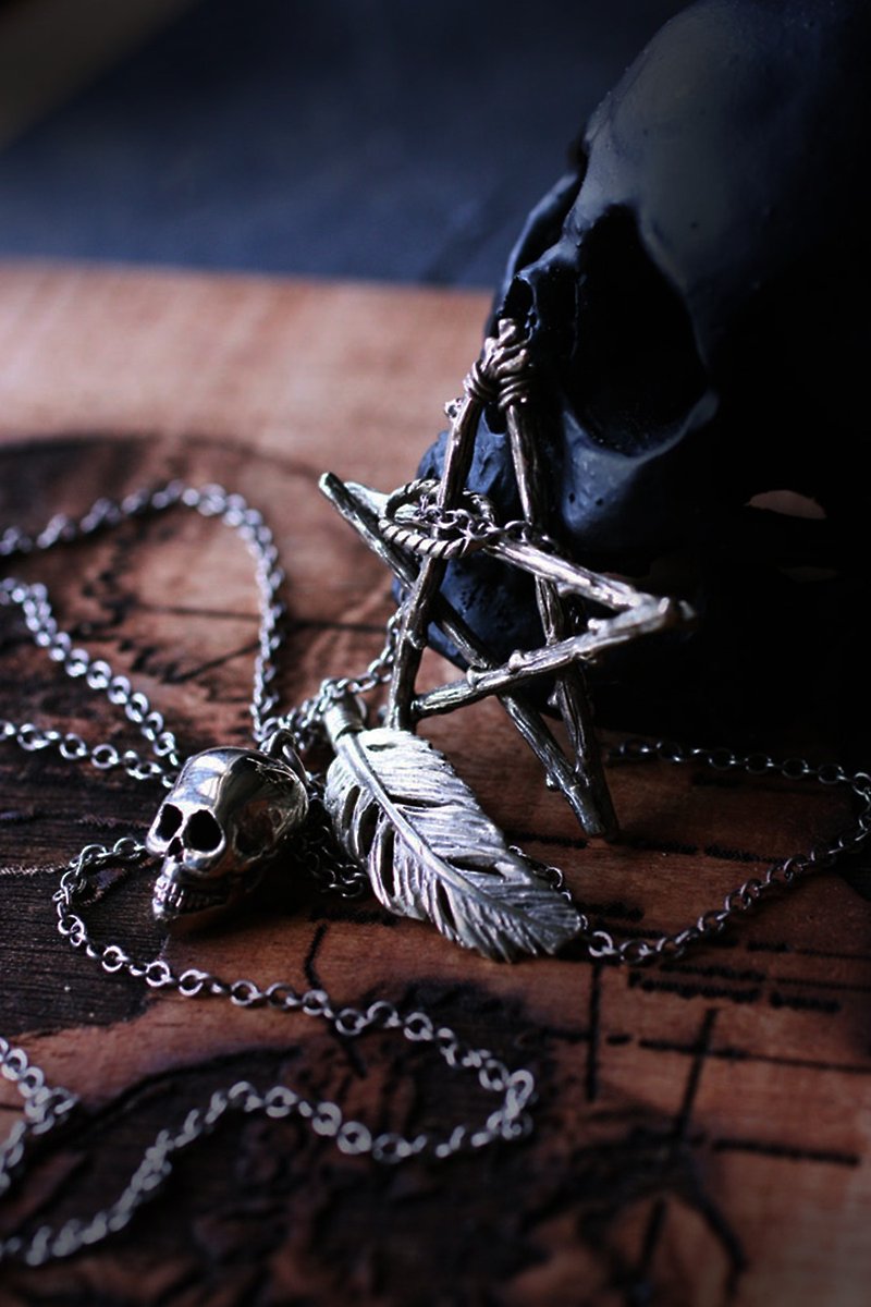 Pentagram Star/Skull/Feather necklace by DEFY - 項鍊 - 其他金屬 