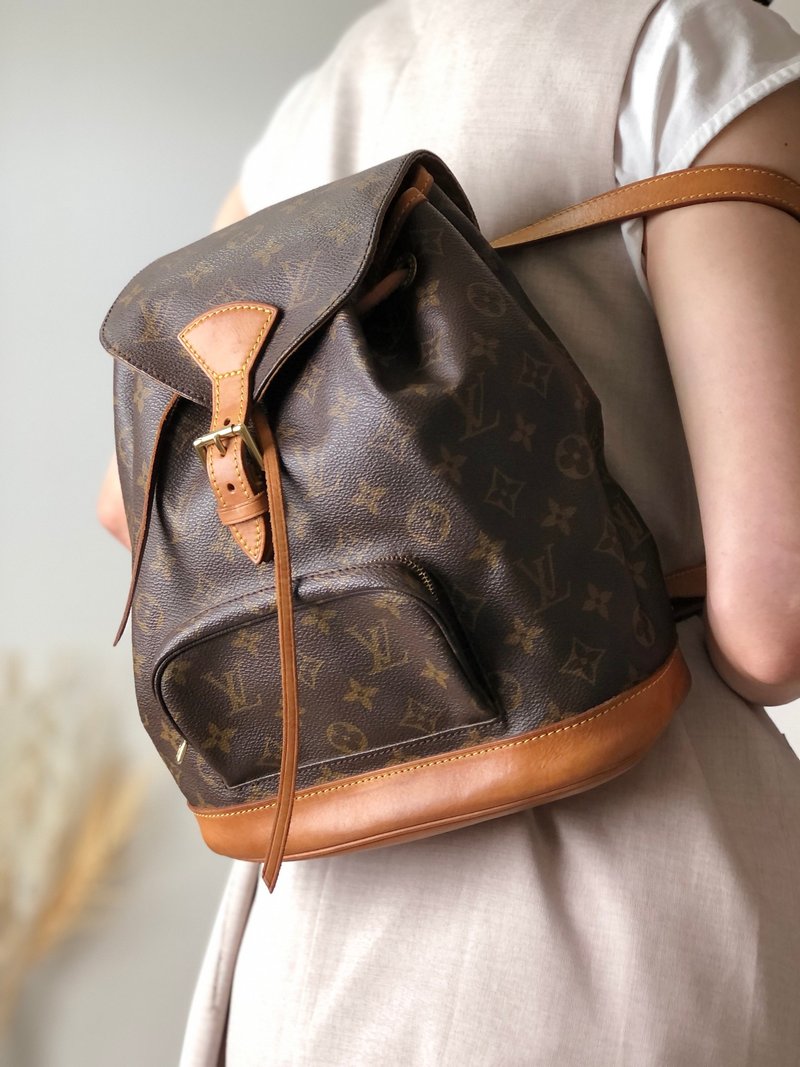 【 日本直送　名牌中古包 】LOUIS VUITTON ルイヴィトン モノグラム バックパック ブラウン PVCレザー モンスリ MM リュック xpa6y7 - 後背包/背包/書包 - 防水材質 咖啡色