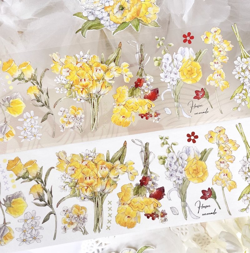 Daydream Retro Light Yellow Small Flower PET Washi Tape - มาสกิ้งเทป - วัสดุอื่นๆ สีเหลือง