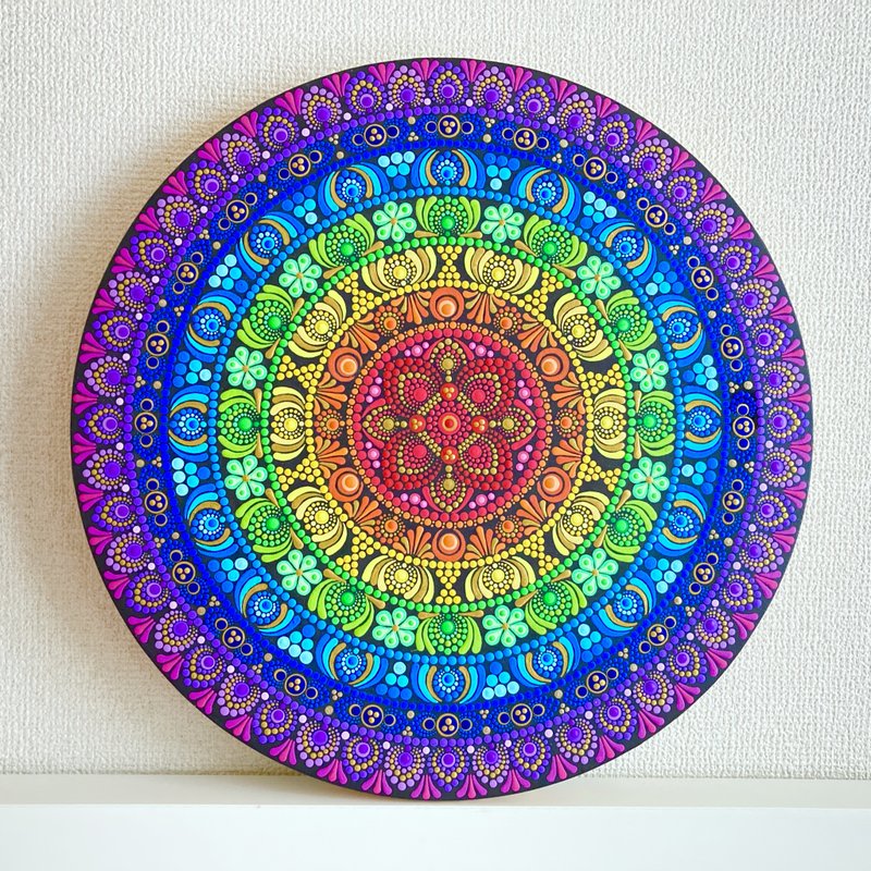 Custom-made product Rainbow Chakra 7 Dot Mandala black - Posters - Cotton & Hemp Multicolor