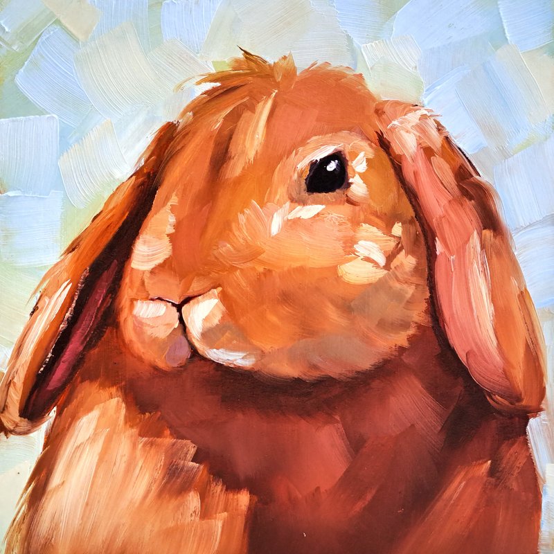 Bunny Painting Rabbit Original Art Hare Oil Painting Animal Wall Art Cute Art - Posters - Other Materials Multicolor