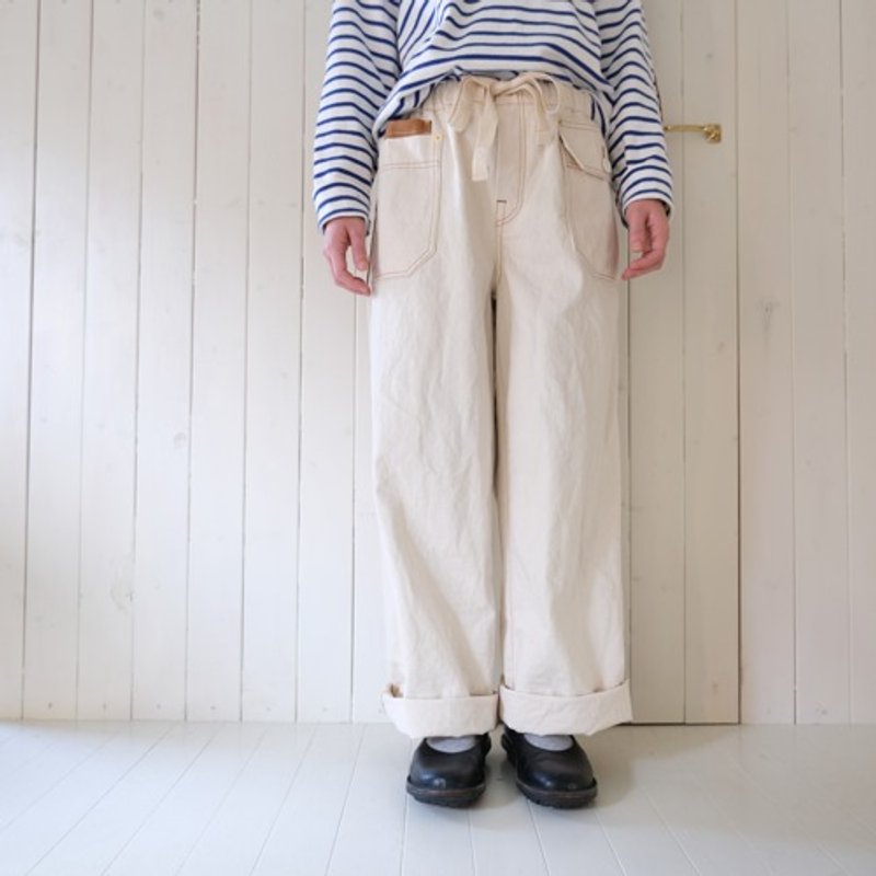 12oz denim pants, off-white - กางเกง - ผ้าฝ้าย/ผ้าลินิน ขาว