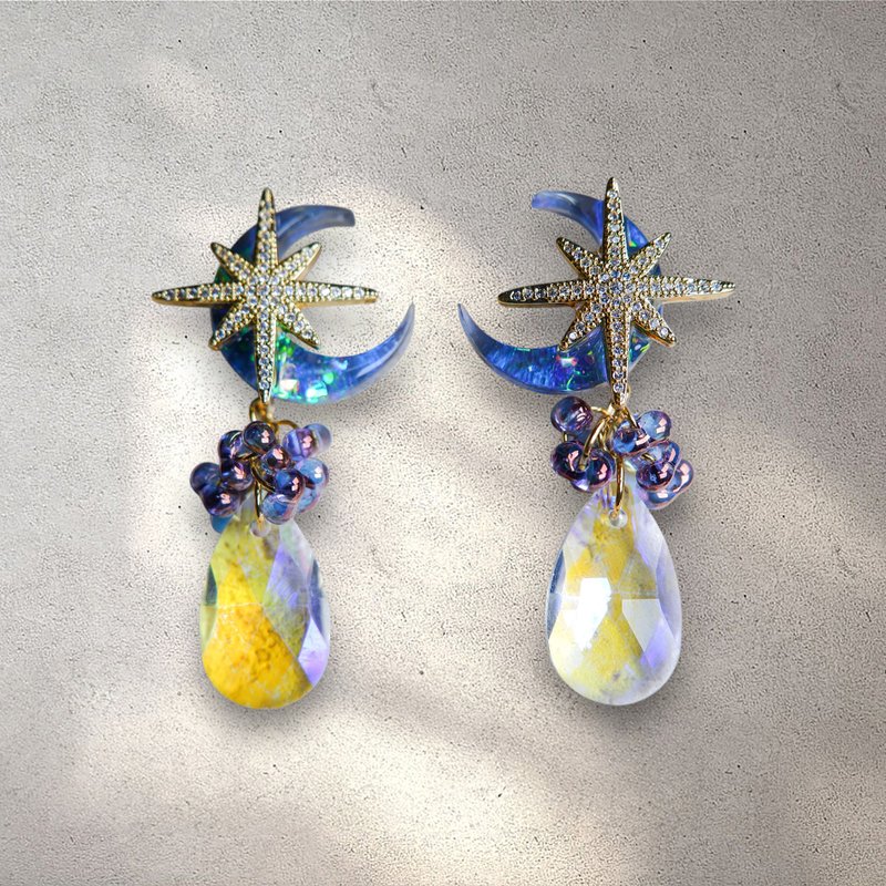 Crystal Midnight | The Moon and Stars of a Sacred Night | - ต่างหู - เรซิน 