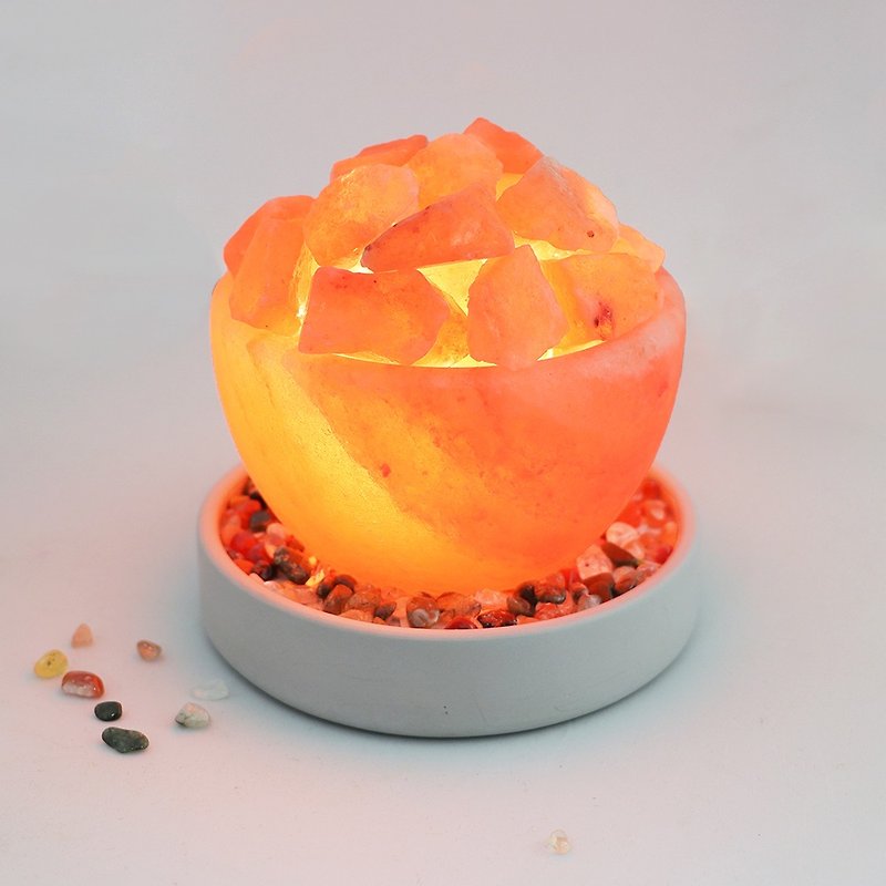 Graduation gift l Salt lamp small rose cornucopia base to attract wealth (with colorful agate Stone) - โคมไฟ - ปูน สีส้ม