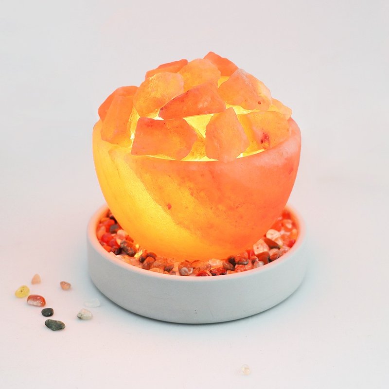 小玫瑰聚寶盆 鹽燈 I 清水模 招財進寶底座 (含七彩石) I - 燈具/燈飾 - 水泥 橘色