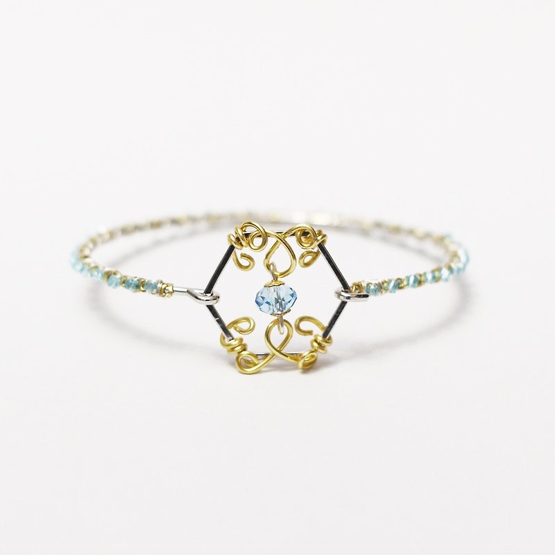 Pamycarie手工製作鍍16K金奧地利珍珠玻璃珠手作手鐲 - 手鍊/手環 - 其他金屬 藍色