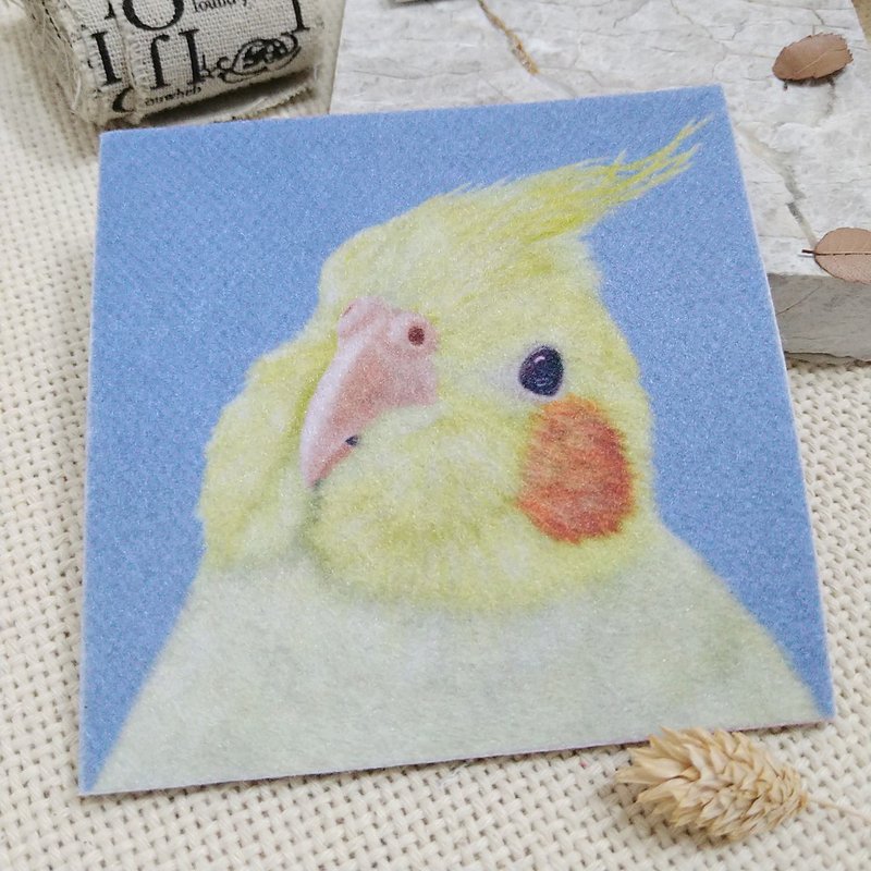 Cockatiel - tilted head - non-woven coaster - absorbent coaster ~ rainbow smudge - ที่รองแก้ว - เส้นใยสังเคราะห์ 