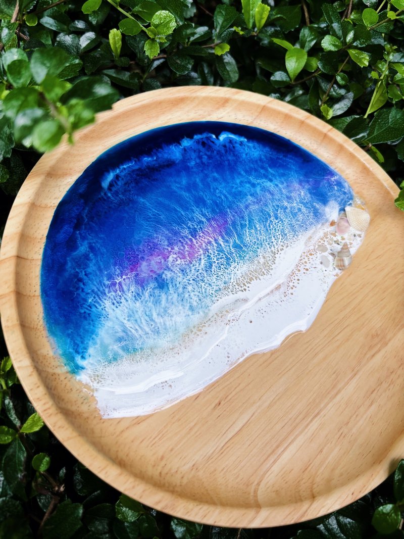 [Ready Stock] Dark Blue Ocean Wave Log Tray - ของวางตกแต่ง - เรซิน 