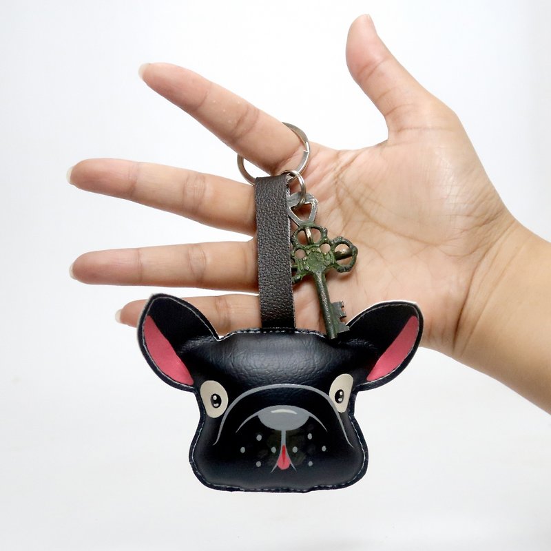 【雙11折扣】Black french bulldog keychain, gift for animal lovers add charm to your b - Charms - Faux Leather Black