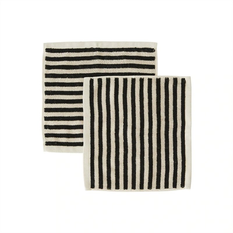 OYOY Raita Striped Organic Cotton Square (2 Pack) - Classic Black & White - ผ้าขนหนู - ผ้าฝ้าย/ผ้าลินิน 