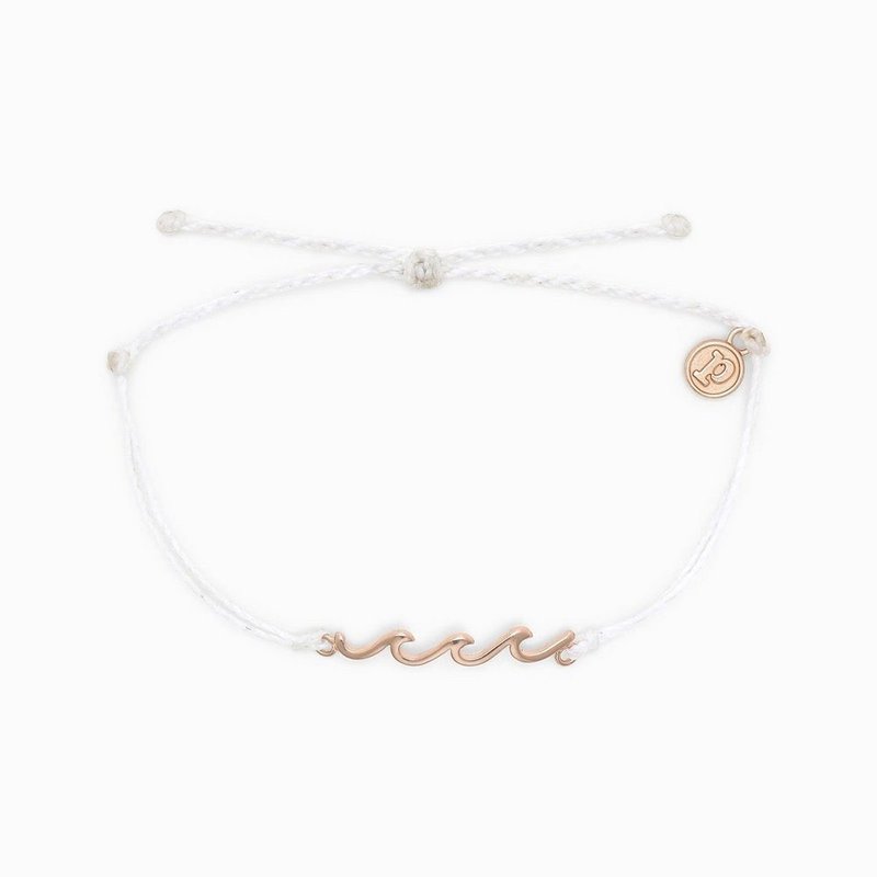 Pura Vida American Handmade Rose Gold Delicate WAVE White Wax Thread Bracelet - สร้อยข้อมือ - วัสดุกันนำ้ ขาว