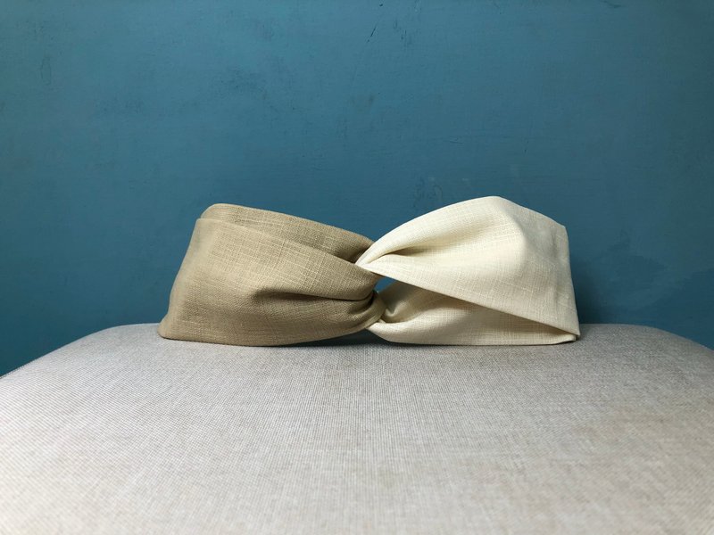 Two-color headband / beige and beige - ที่คาดผม - ผ้าฝ้าย/ผ้าลินิน สีกากี