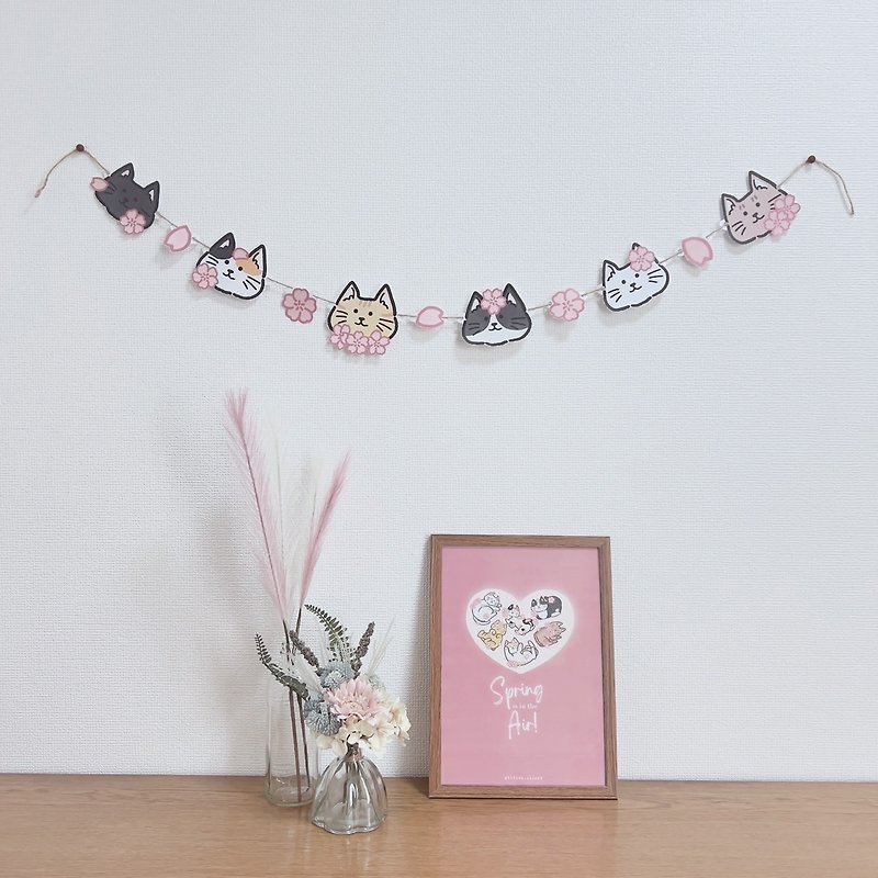 櫻花貓貓吊旗掛飾 - 壁貼/牆壁裝飾 - 紙 白色