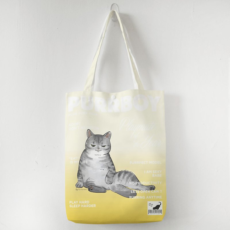 Cover Cat Model Tote Bag American Short Hair Tabby - กระเป๋าถือ - ผ้าฝ้าย/ผ้าลินิน 