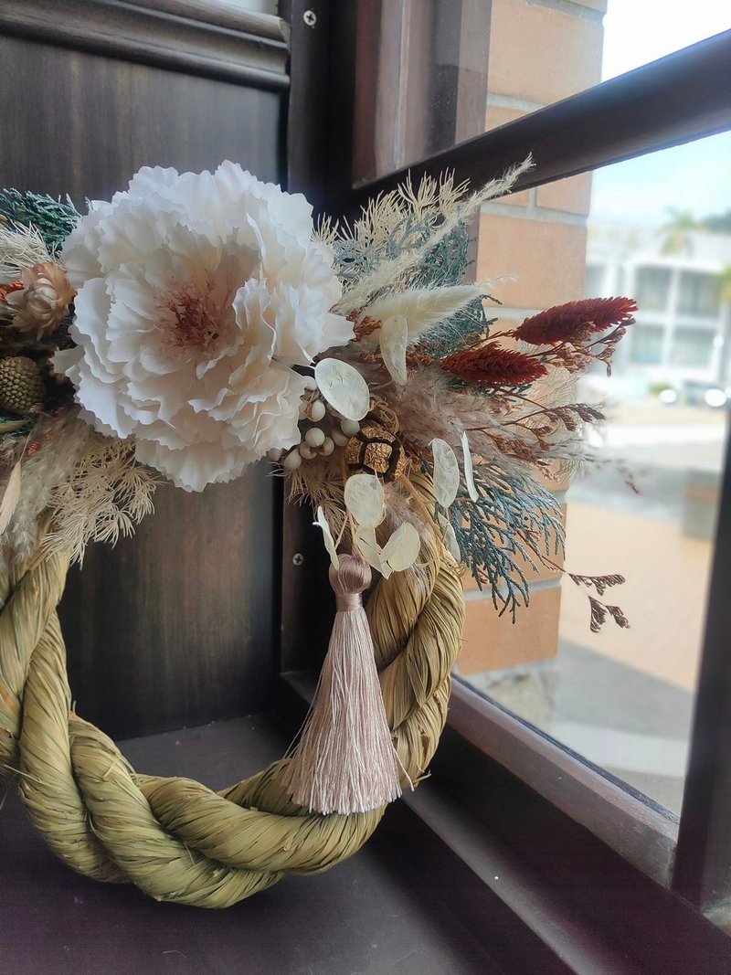 Dragon and Horse Spirit New Year's Flower Arrangement | Japanese-style Blessing Notes with Rope - Items for Display - Eco-Friendly Materials Khaki