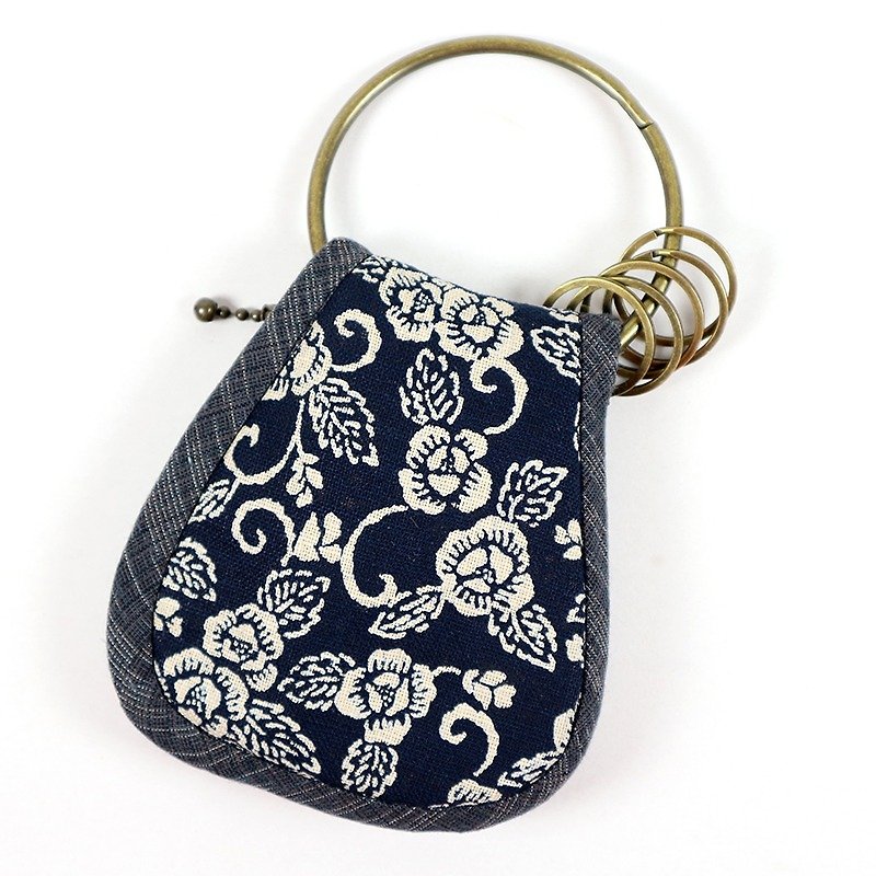 鑰匙包 手拿包 隨身包-日花 - 鎖匙扣/鎖匙包 - 棉．麻 藍色