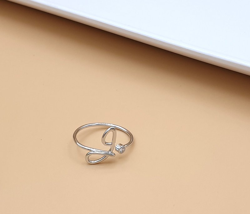 Minimal Silver "g" alphabet ring with cubic zircon - free size - gift for her - General Rings - Sterling Silver Silver
