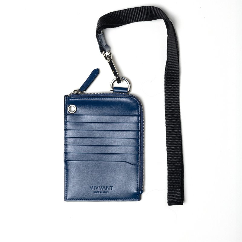 Vivvant Leather shoulder card holder (blue) - กระเป๋าสตางค์ - หนังแท้ สีน้ำเงิน