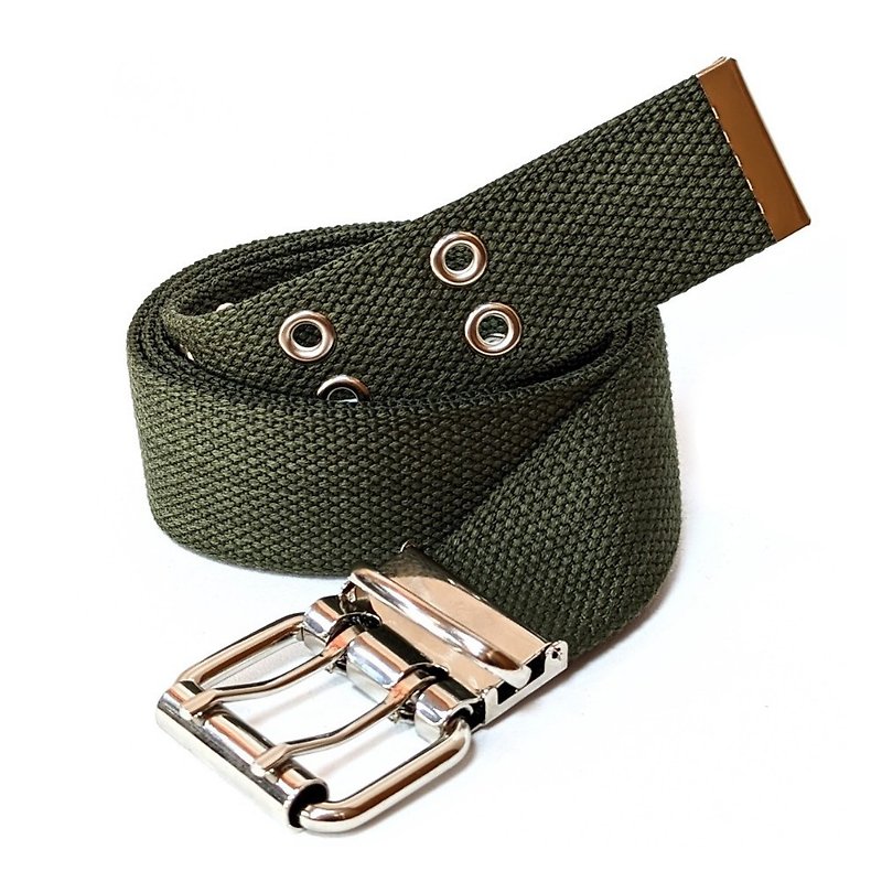 ผ้าฝ้าย/ผ้าลินิน เข็มขัด สีเขียว - Belt BeltCanvas Belt Lengthened Double Needle Buckle Belt Lengthened Belt Double Buckle Belt Double Needle Belt