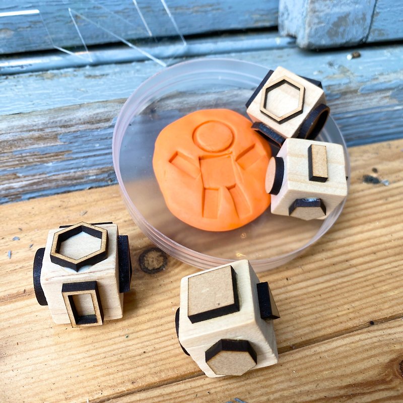 【Mei Labor Education Aids】Heshen Early Childhood Educational Toys. Geometric Stamp - Stamps & Stamp Pads - Wood Khaki