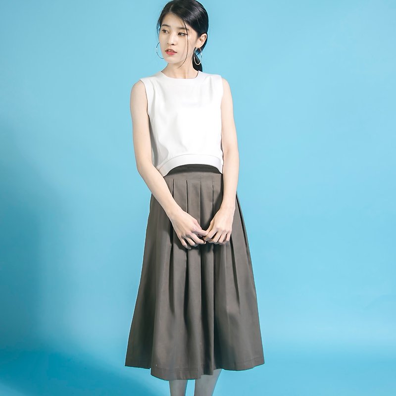 Overlapped Classic Pleated Maxi Dress_6SF201_Olive Green - Skirts - Cotton & Hemp Green