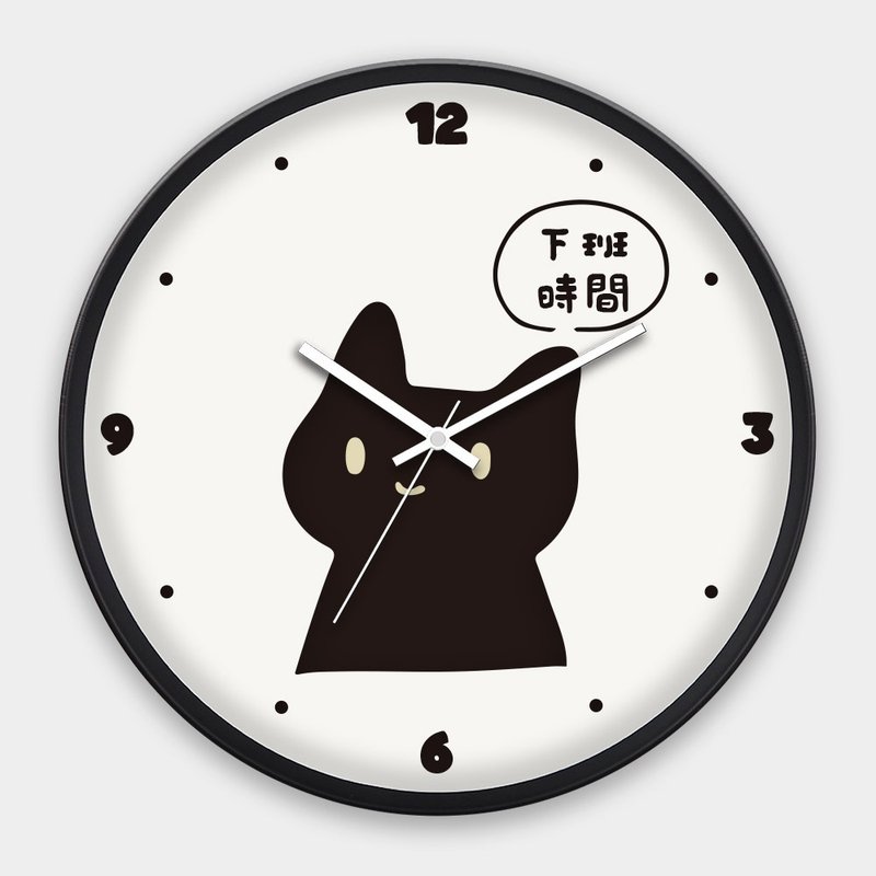 客製化文字 黑貓 台灣製30CM辦公居家時尚極簡靜音掃描掛鐘 024 - 時鐘/鬧鐘 - 塑膠 黑色