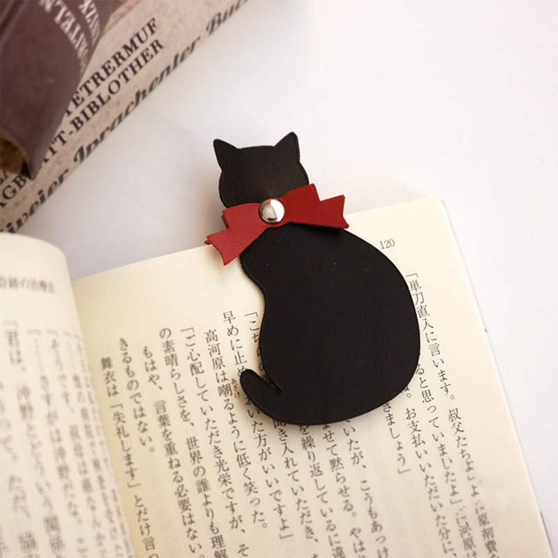 ブックマーカー 【 黒猫 】 レザー 革小物 しおり 動物 ねこ プレゼント GH04K - 書籤 - 真皮 黑色