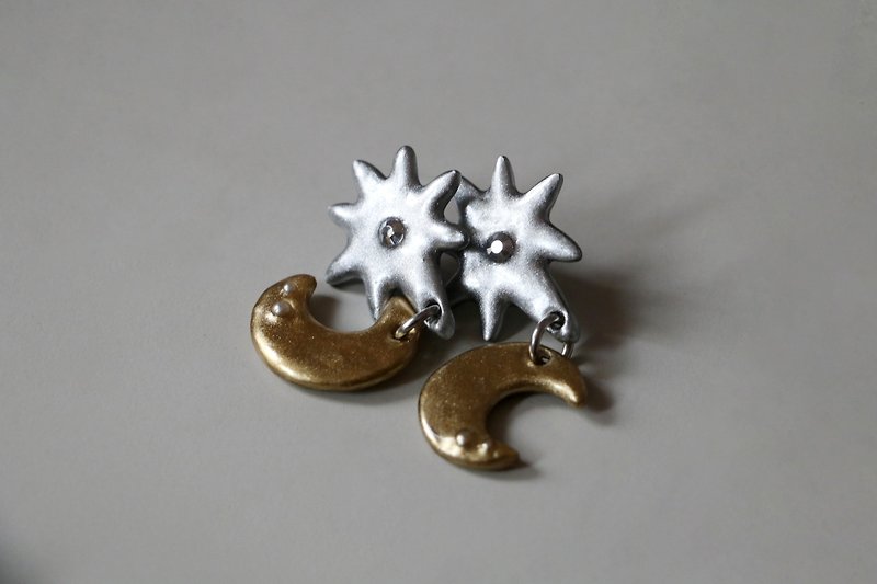 Morning Star Crescent-Handmade Earrings/ Clip-On - Earrings & Clip-ons - Resin Silver