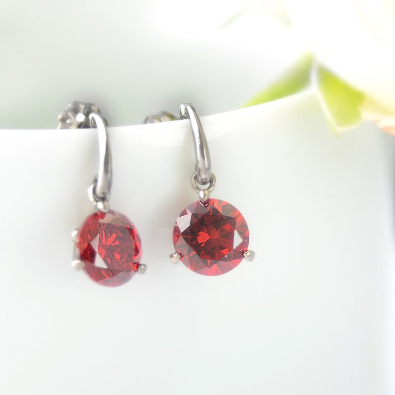 Flora titanium earring - ต่างหู - โลหะ สีแดง