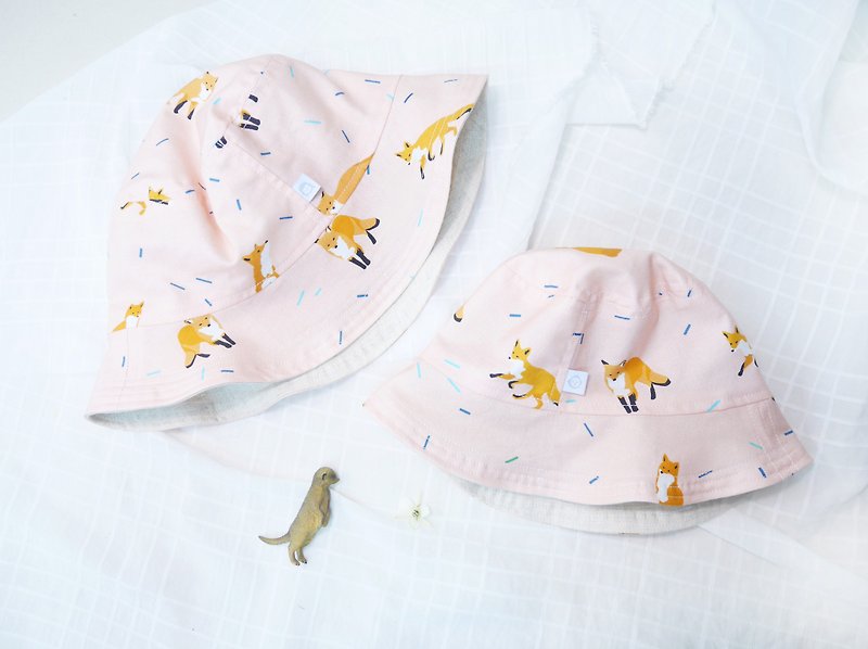 Lightweight parent-child double-sided fisherman hat | Pink Fox - หมวก - ผ้าฝ้าย/ผ้าลินิน สึชมพู