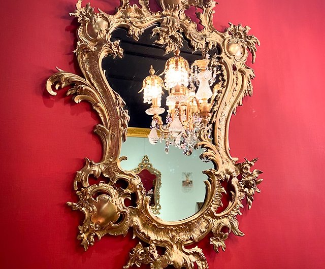 フランス・バロック様式のアンティークブロンズ彫刻鏡 - ショップ