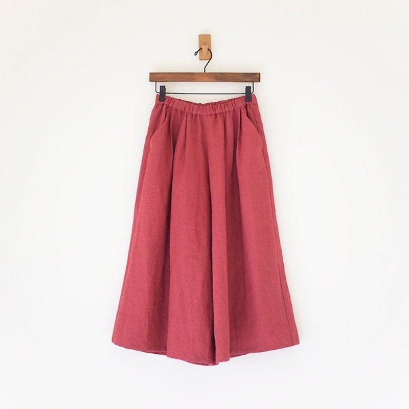 Daily hand-made clothes retro cherry red pleated dress flax - Skirts - Cotton & Hemp Red