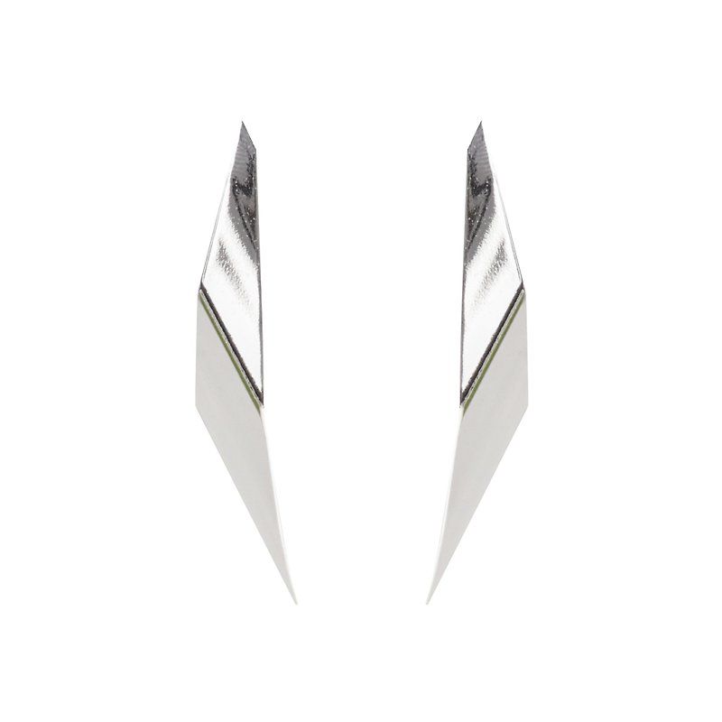 其他金屬 耳環/耳夾 銀色 - 彎折金屬耳環 純銀耳針 (兩種戴法)
