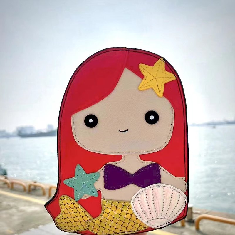 Orange Hair Mermaid Princess Childlike Style Crossbody Bag - กระเป๋าแมสเซนเจอร์ - หนังเทียม สีแดง