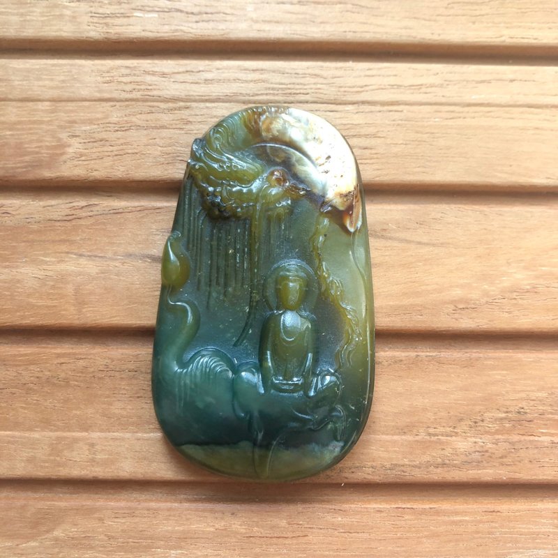 禪定悟道琉璃境-花玉巧色雕刻無相佛吊墜項鍊/很美/送禮/珍藏款 - 項鍊 - 玉石 綠色