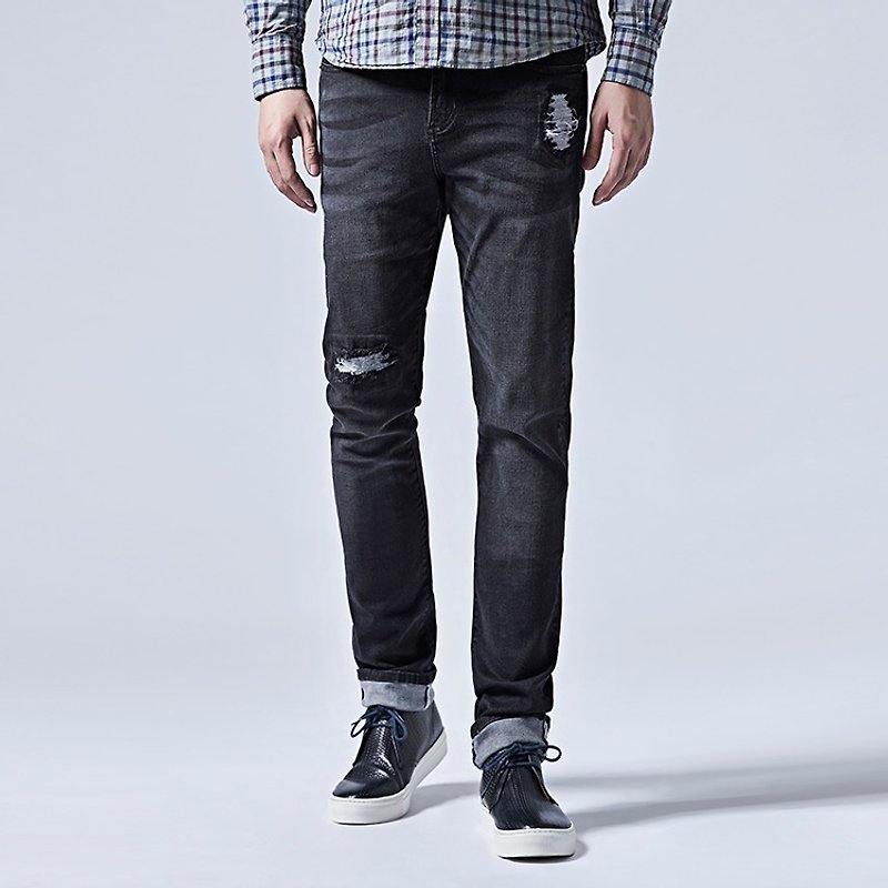 Black stretch frayed jeans - กางเกงขายาว - ผ้าฝ้าย/ผ้าลินิน สีดำ