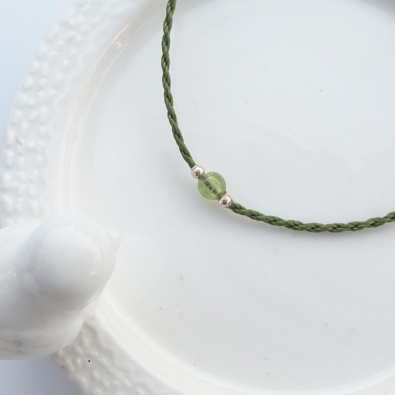 Big staff Taipa [handmade silver] olivine × natural stone very fine wax rope bracelet positive energy - Bracelets - Gemstone Green