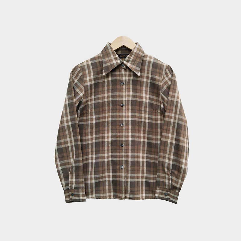 Vintage plaid shirt B66 - Women's Shirts - Cotton & Hemp Brown