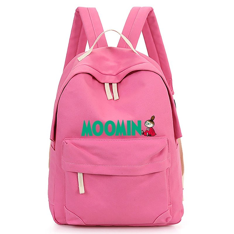 Moomin嚕嚕米授權-拉鍊後背包(粉) - 背囊/背包 - 棉．麻 粉紅色