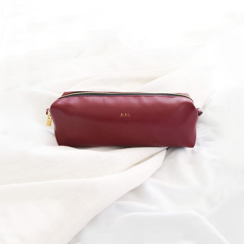 Personalized /engraved / handmade leather pencil case / WINE / DARK RED color - Pencil Cases - Faux Leather Red