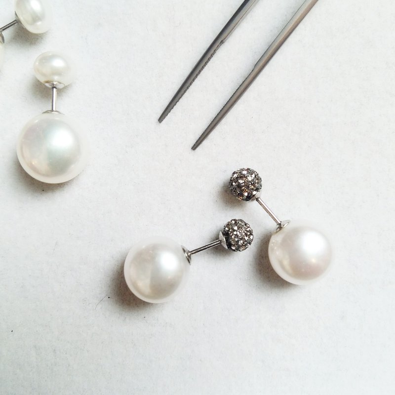 送料無料割引：【フラッシュ。ダブル。グレー] ナチュラル淡水ビーズ ピアス - ピアス・イヤリング - 宝石 グレー