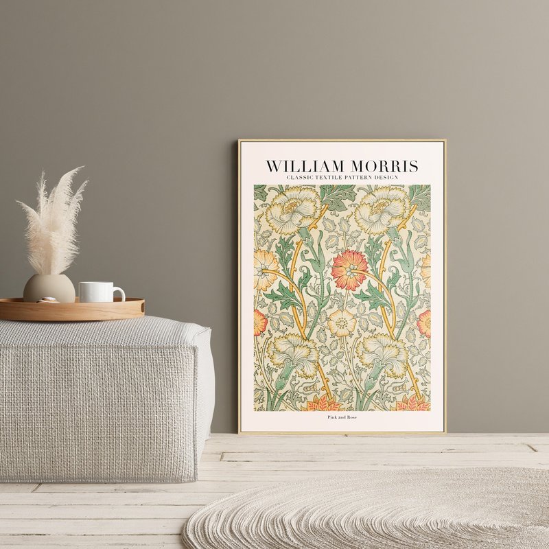 William Morris Pink and Rose - Warm Spring Flower Illustration Prints - Posters - Cotton & Hemp Multicolor