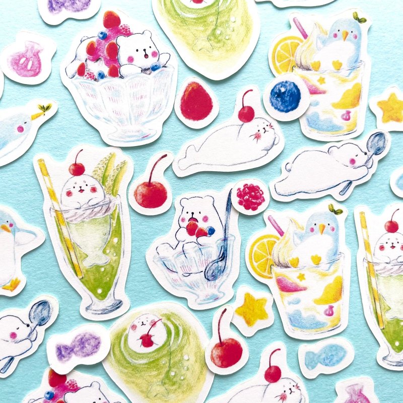 Cool Animal Flake Stickers (with postcard) - สติกเกอร์ - กระดาษ สีน้ำเงิน