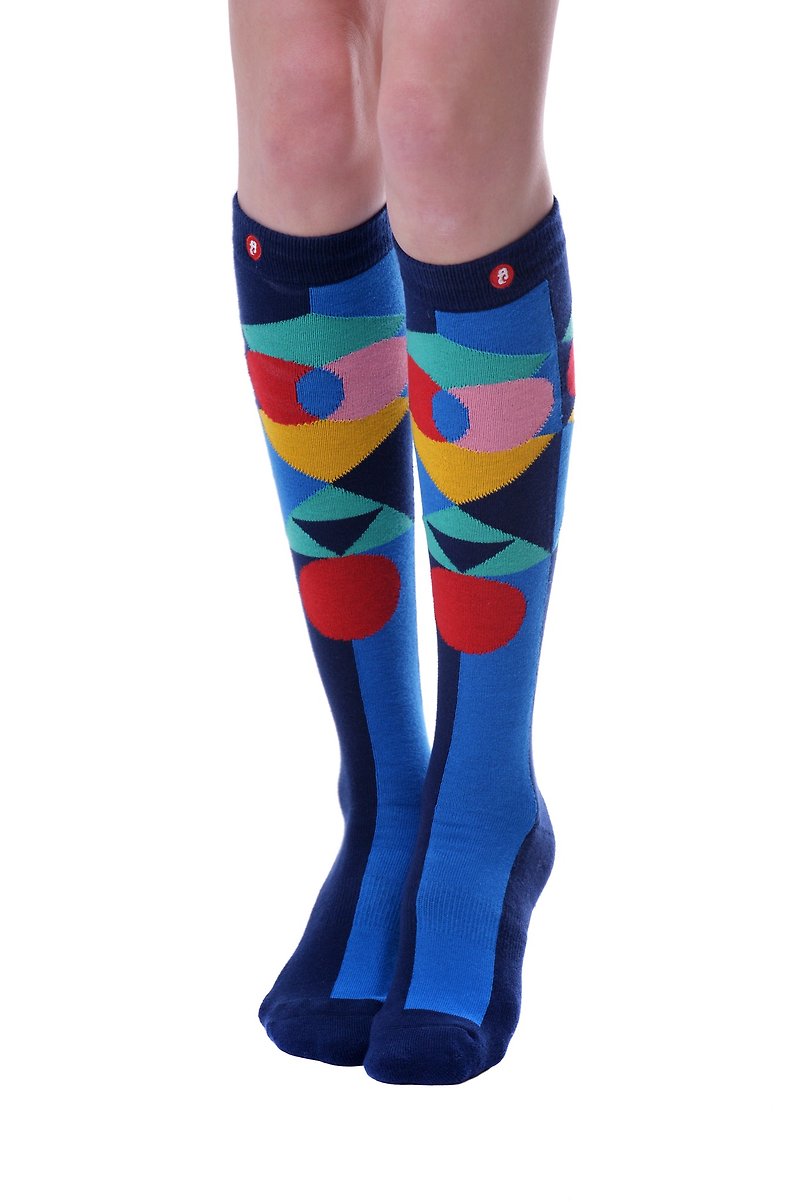 Fool&#x27;s Day Printed Crew Socks - Geometric Pop. Blue Knee High - ถุงเท้า - ผ้าฝ้าย/ผ้าลินิน สีน้ำเงิน