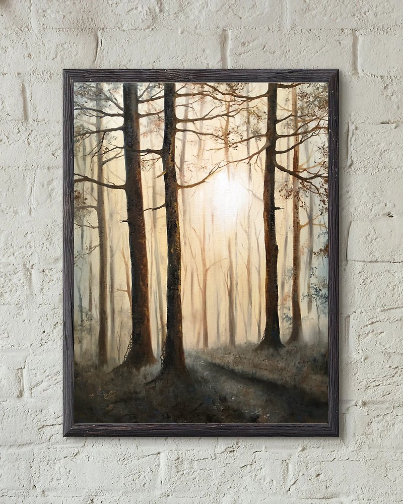 Forest Painting Landscape Oil painting Original - โปสเตอร์ - วัสดุอื่นๆ สีส้ม