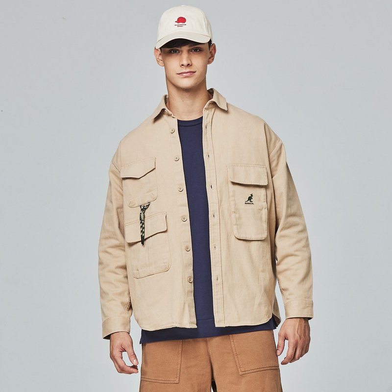 KANGOL Kangaroo Work Pocket Shirt Jacket - Khaki - Men's Coats & Jackets - Cotton & Hemp 